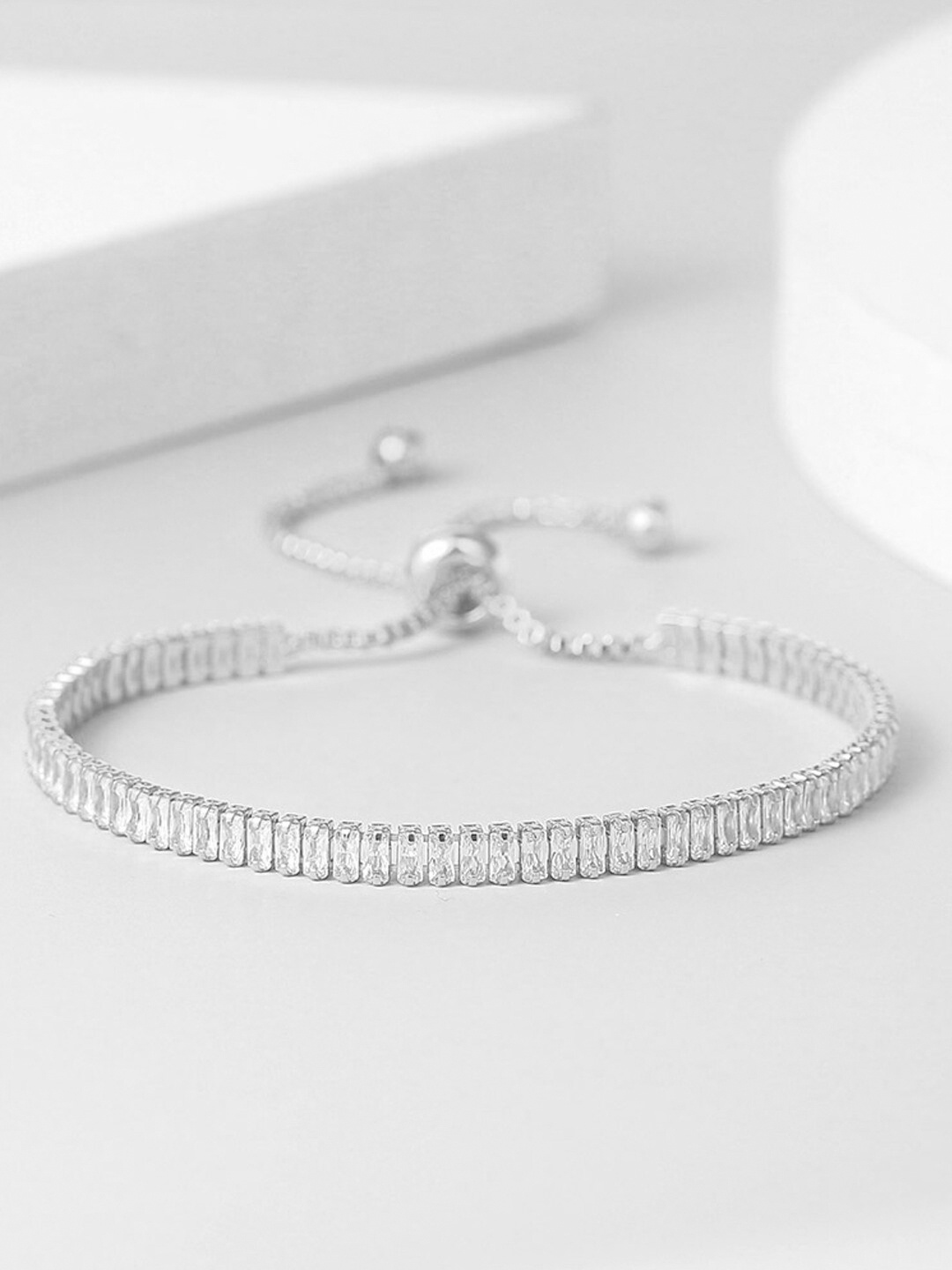 

Jewels Galaxy Silver-Plated Cubic Zirconia Studded Wraparound Bracelet