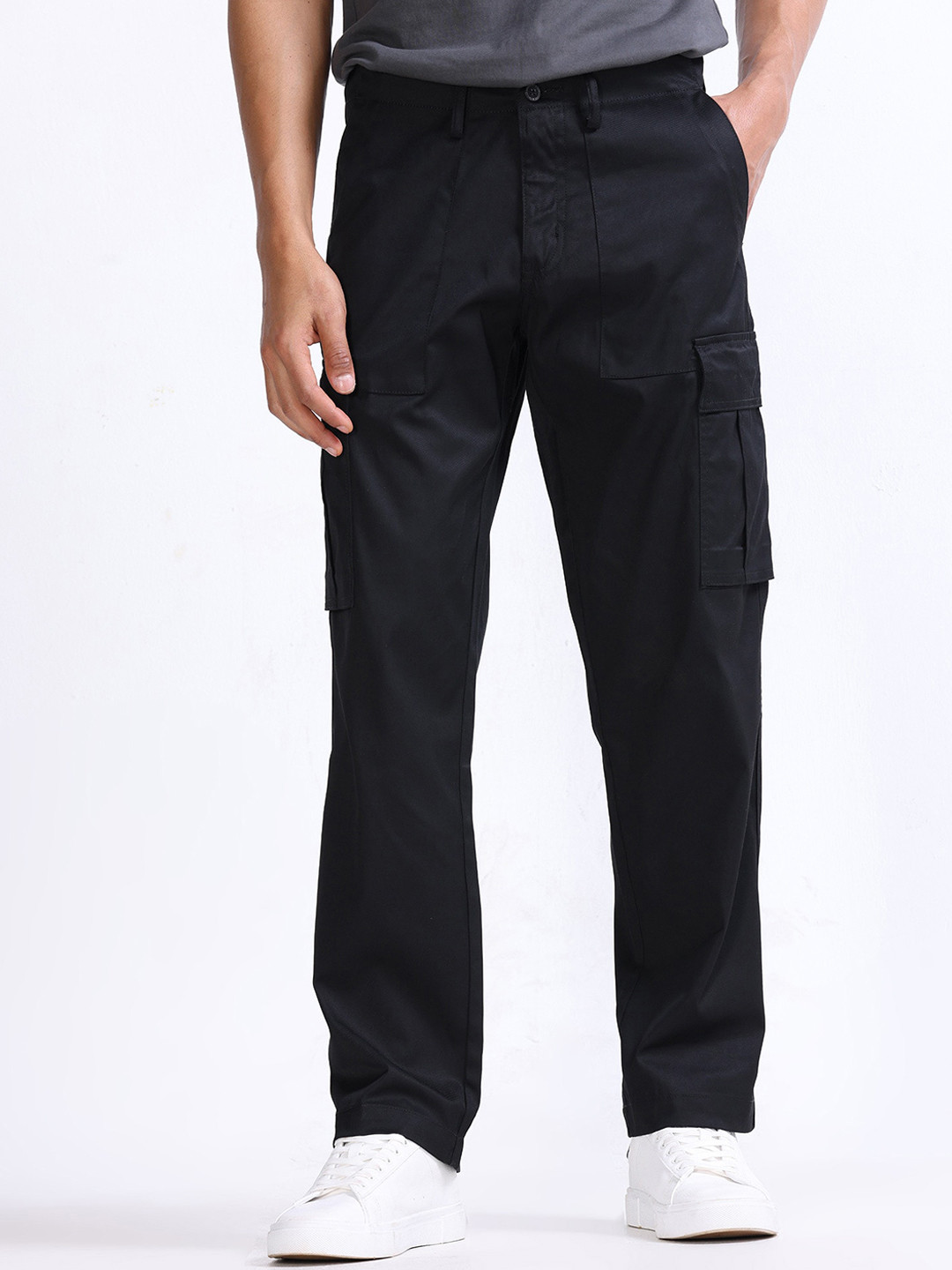 

Tailoraedge Men Relaxed Loose Fit Cargos, Black