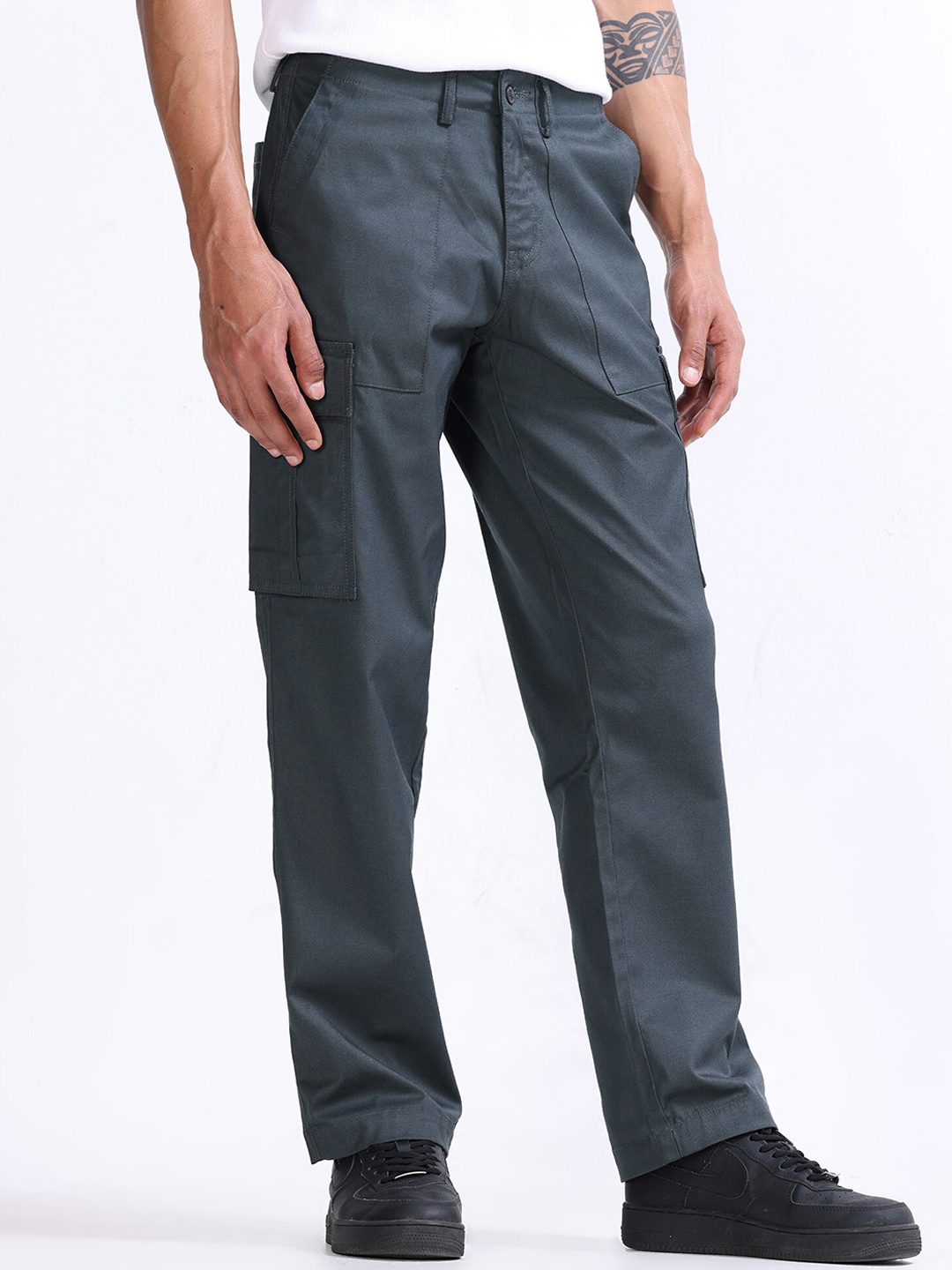 

Tailoraedge Men Relaxed Loose Fit Cargos, Olive