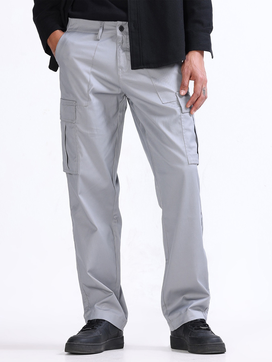 

Tailoraedge Men Relaxed Loose Fit Cargos, Grey