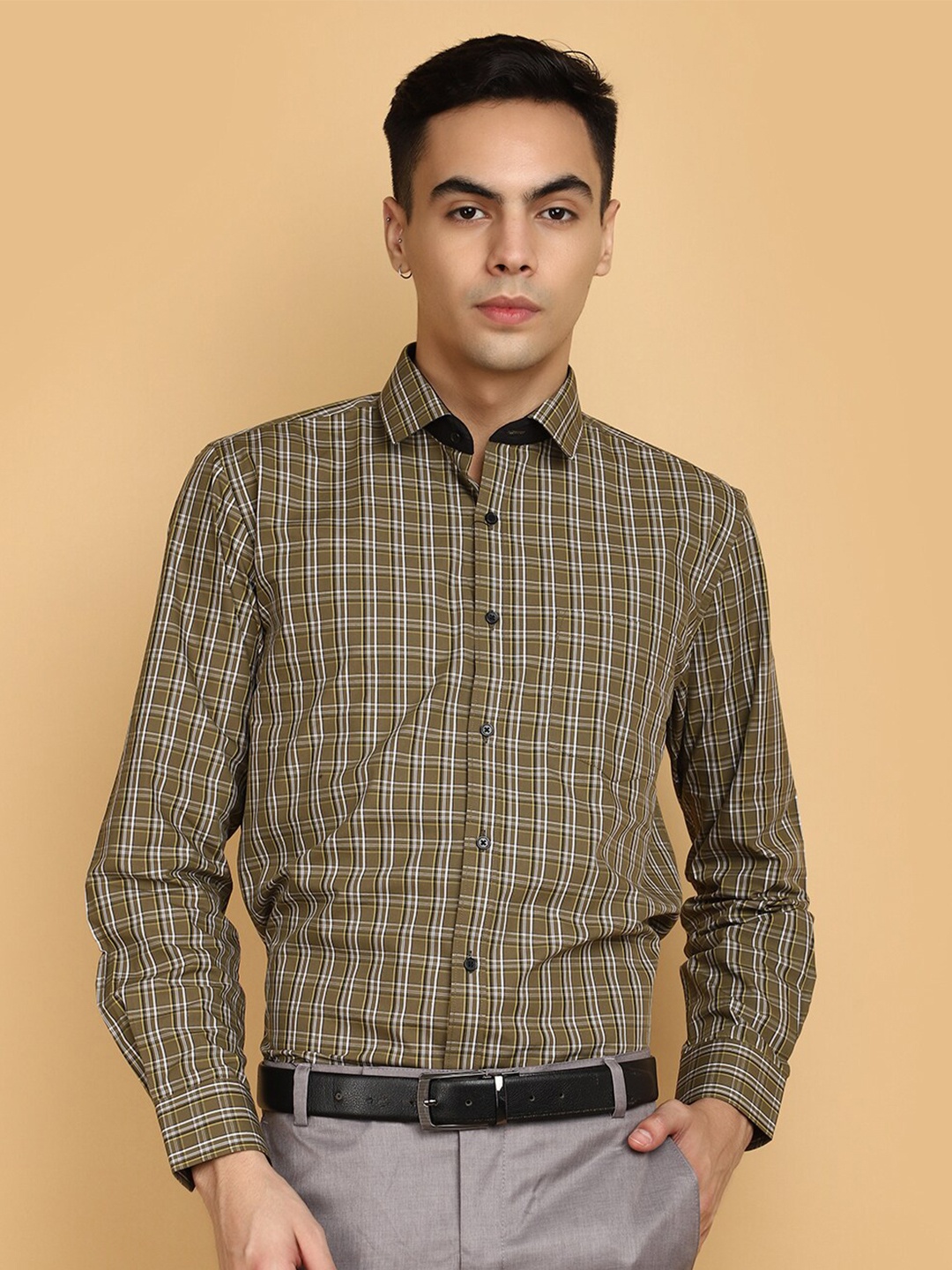 

J White by Vmart Checked Long Sleeves Formal Shirt, Brown