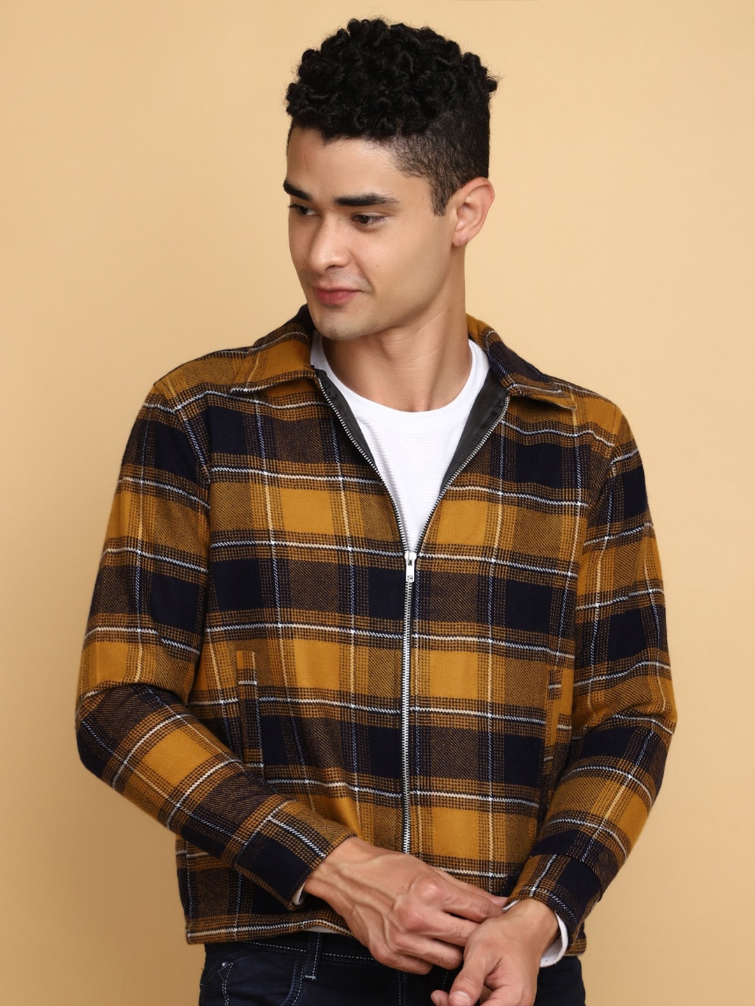 

V-Mart Tartan Checked Twill Weave Cotton Shacket, Brown