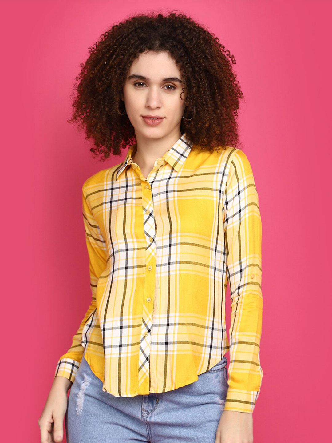 

V-Mart Checked Cotton Casual Shirt, Yellow