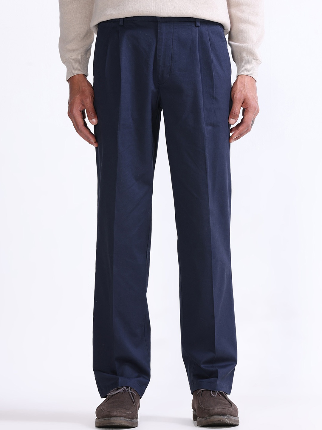 

Tailoraedge Men Mid-Rise Relaxed Trousers, Navy blue