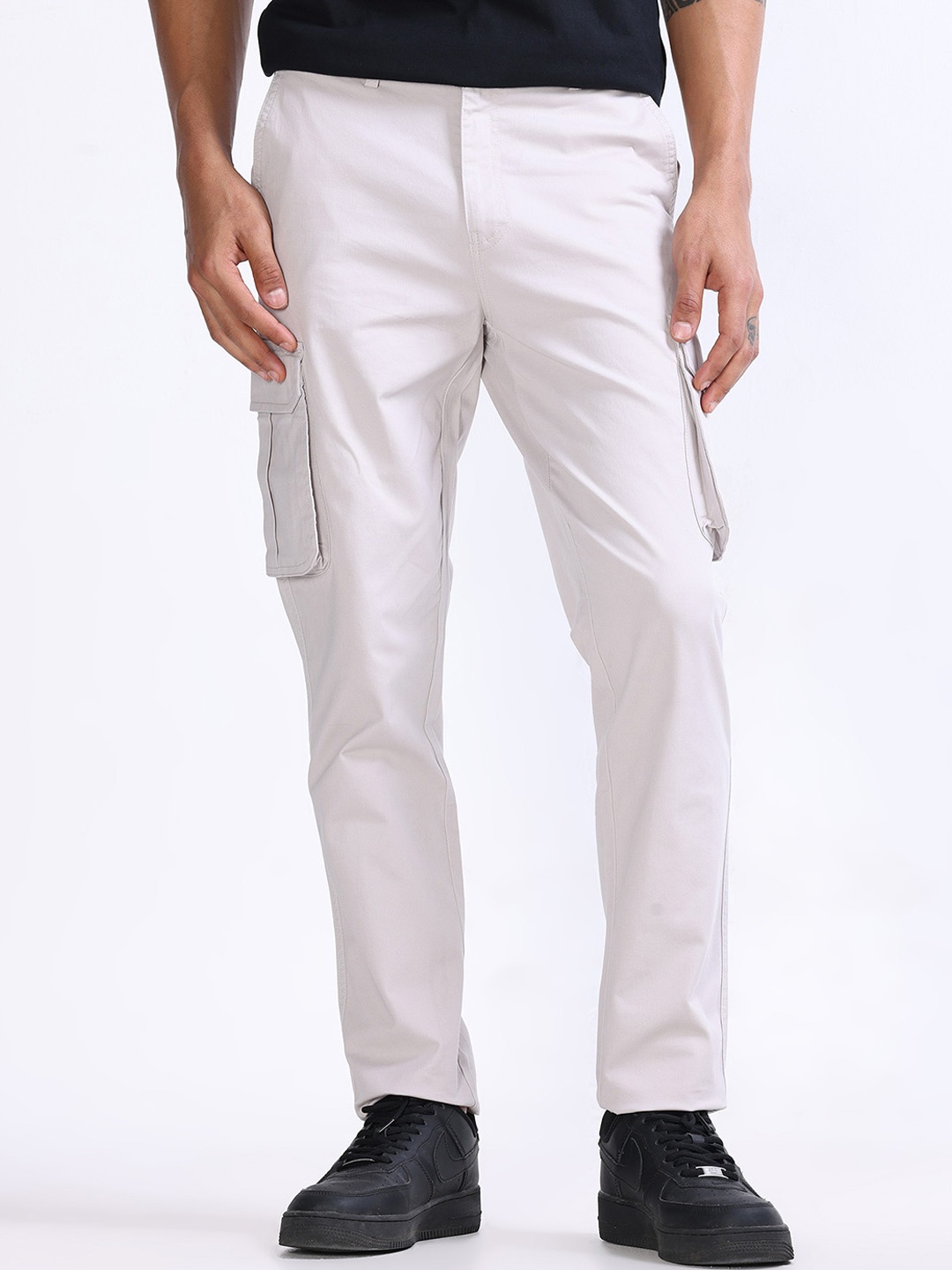 Tailoraedge Men Tailored Mid-Rise Cargos, White