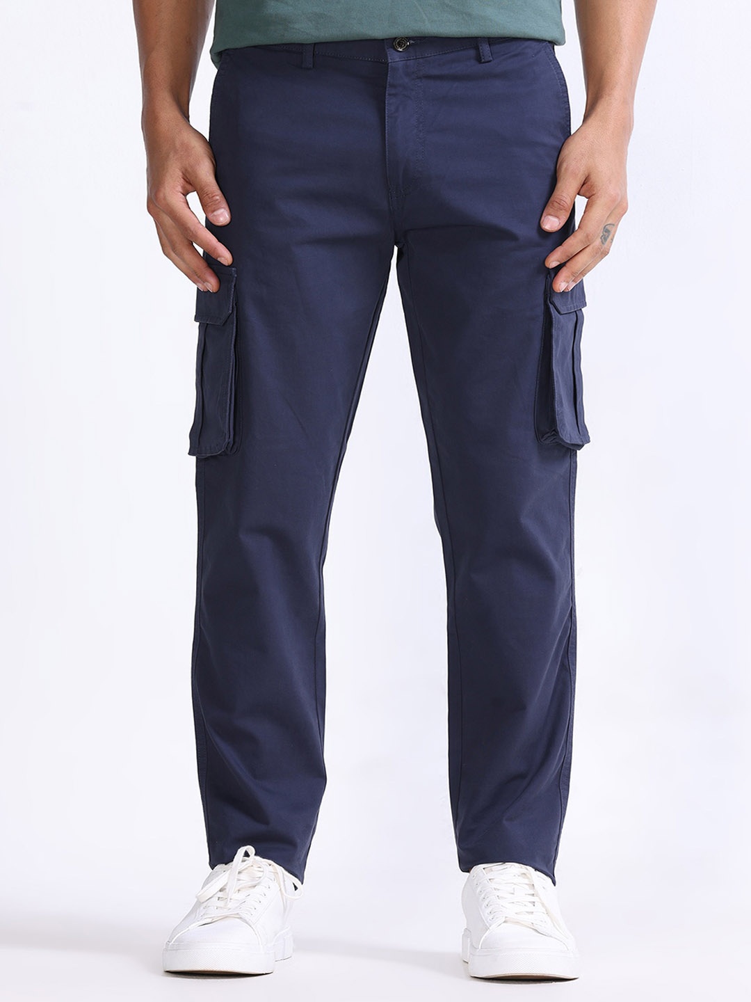 

Tailoraedge Men Mid-Rise Tailored Cargos, Navy blue