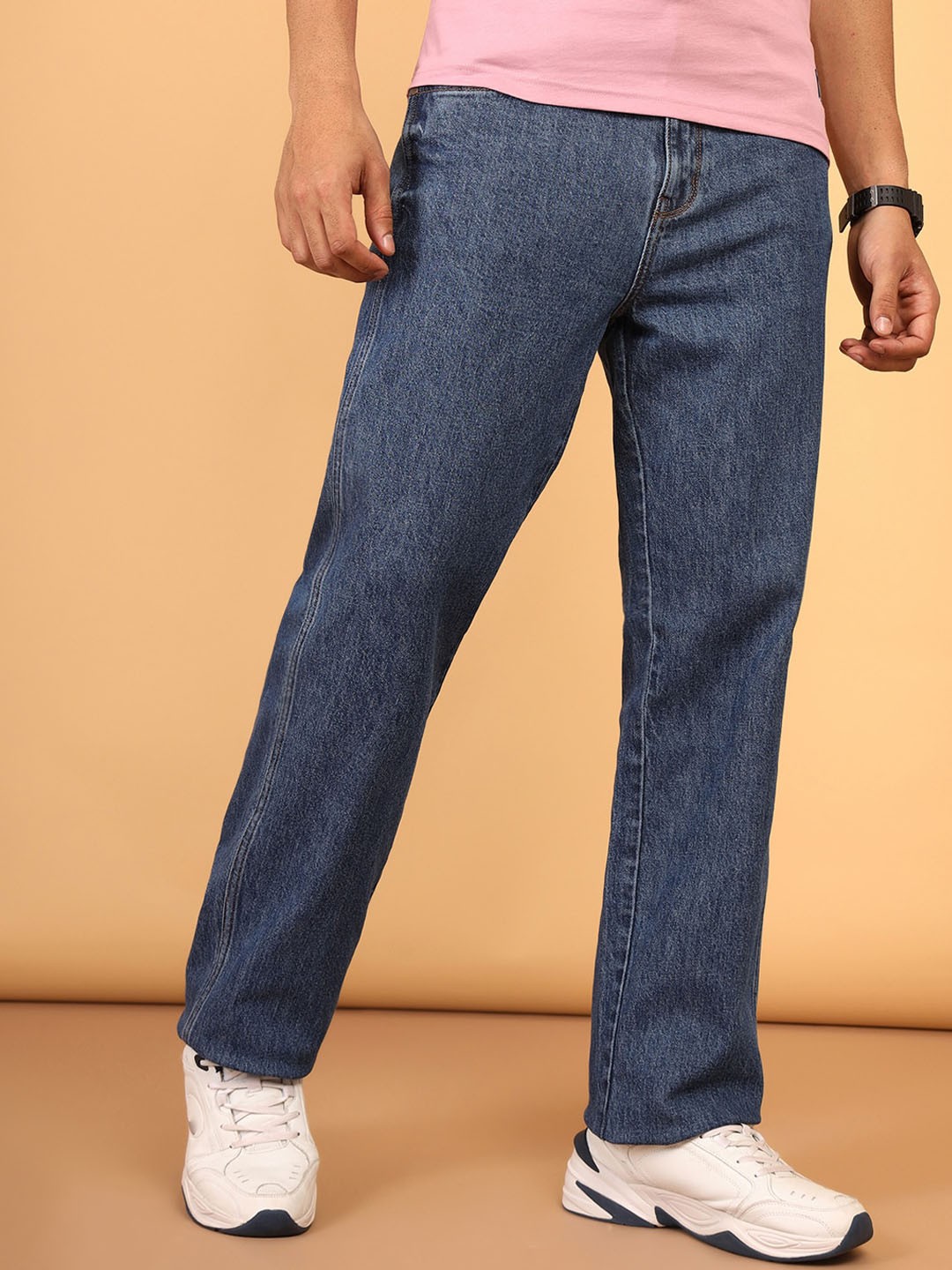 

Wrangler Men Straight Fit Mid Rise Clean Look Stretchable Jeans, Blue