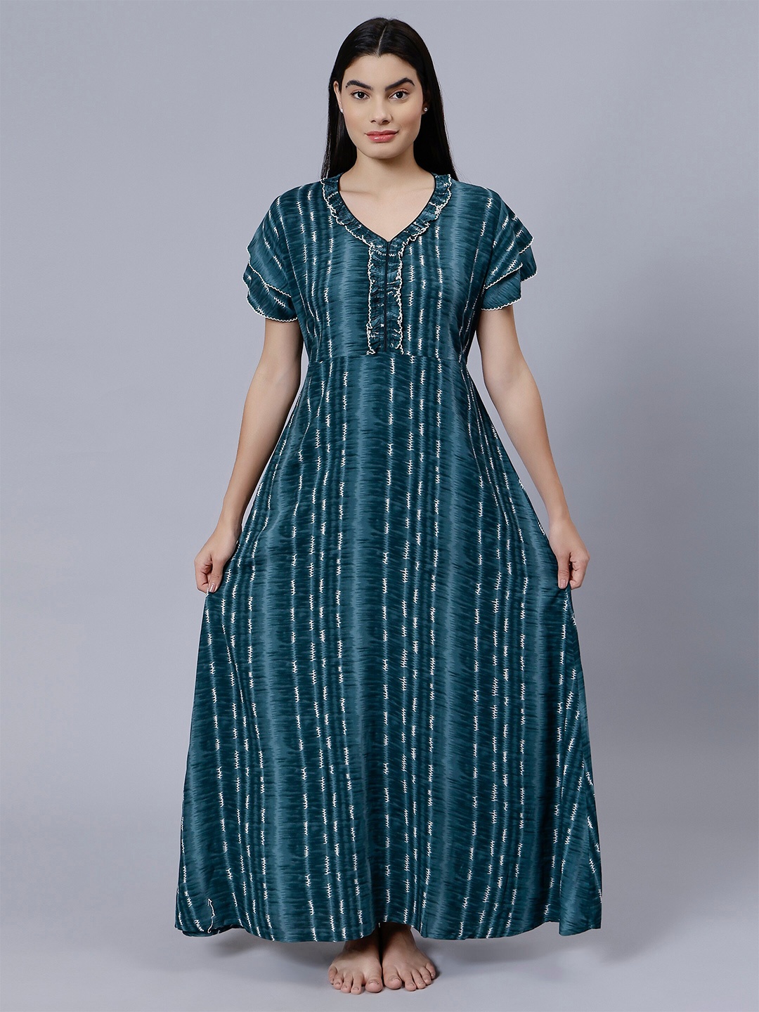 

NIGHTSPREE Abstract Printed Maxi Nightdress, Blue