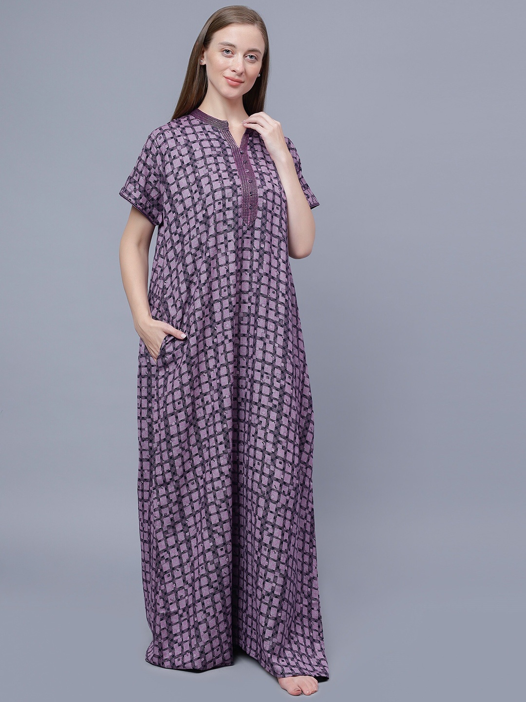 

NIGHTSPREE Checked Maxi Nightdress, Purple