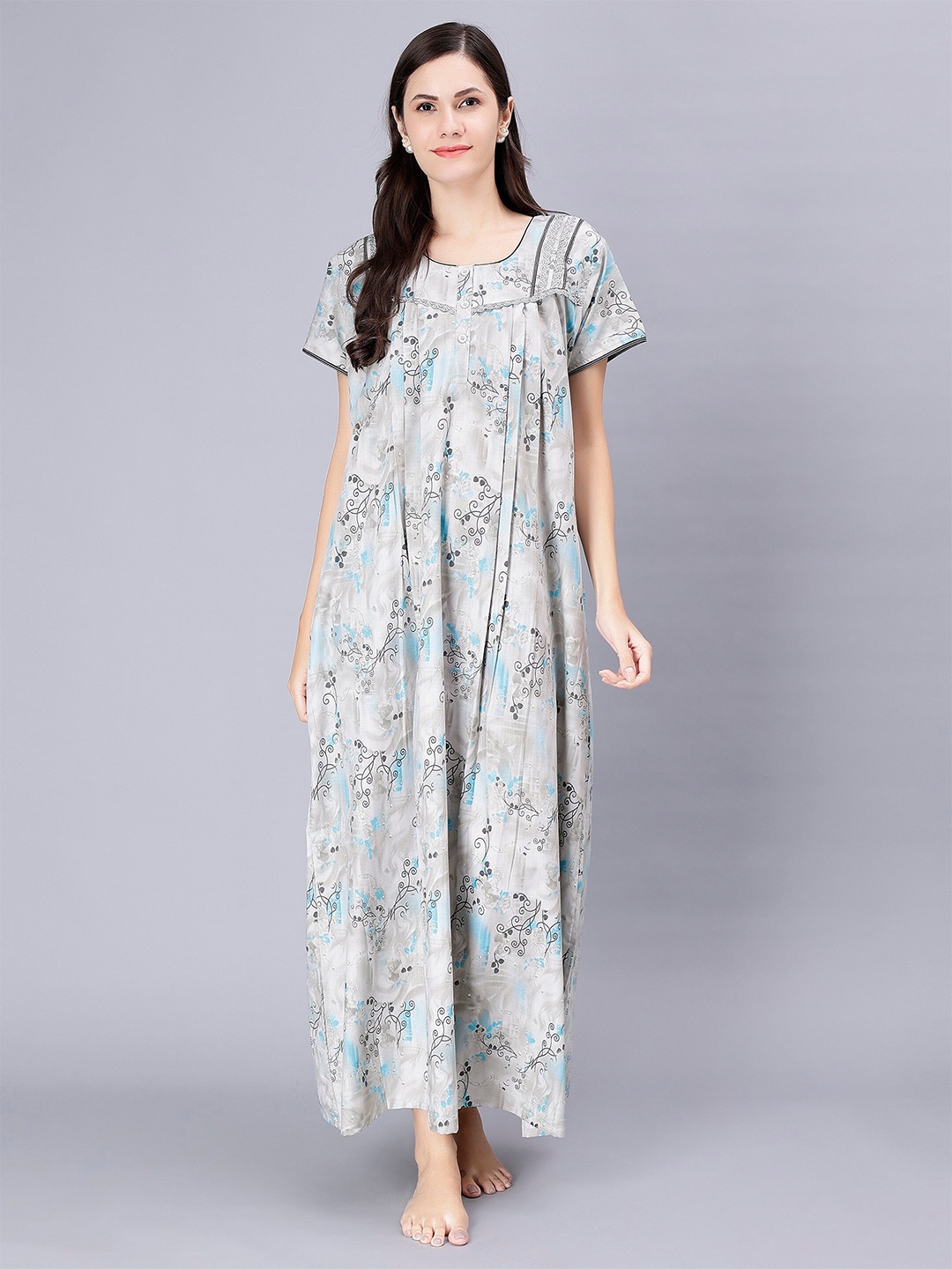 

NIGHTSPREE Floral Printed Maxi Nightdress, Grey