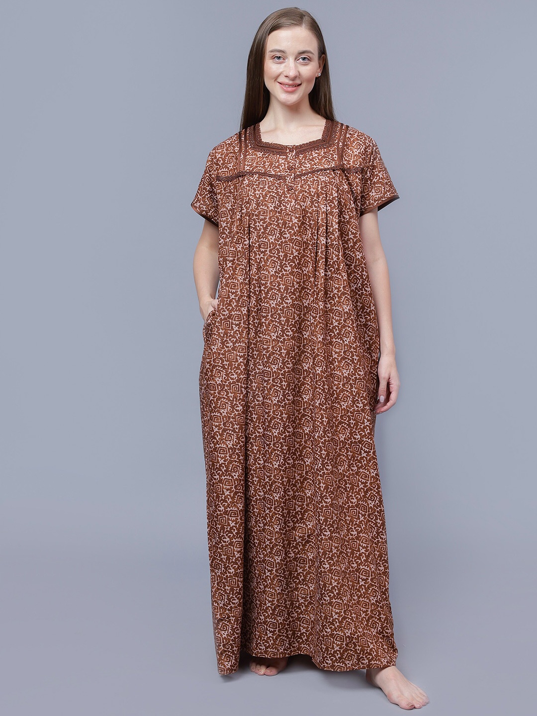 

NIGHTSPREE Abstract Printed Maxi Nightdress, Mustard