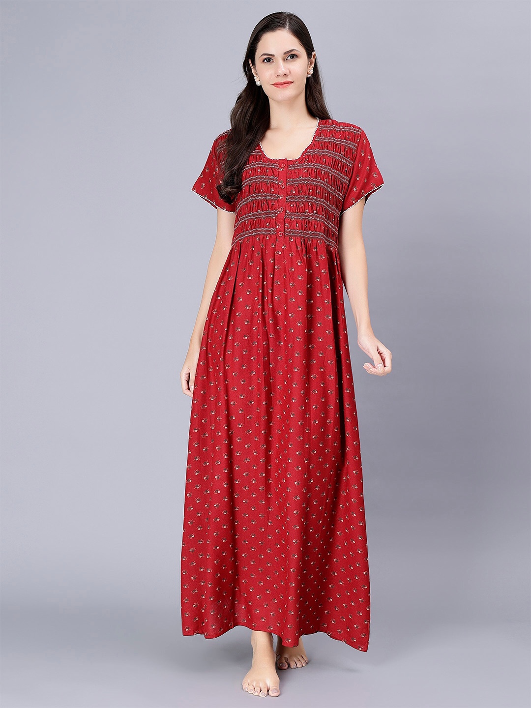 

NIGHTSPREE Floral Printed Maxi Nightdress, Red