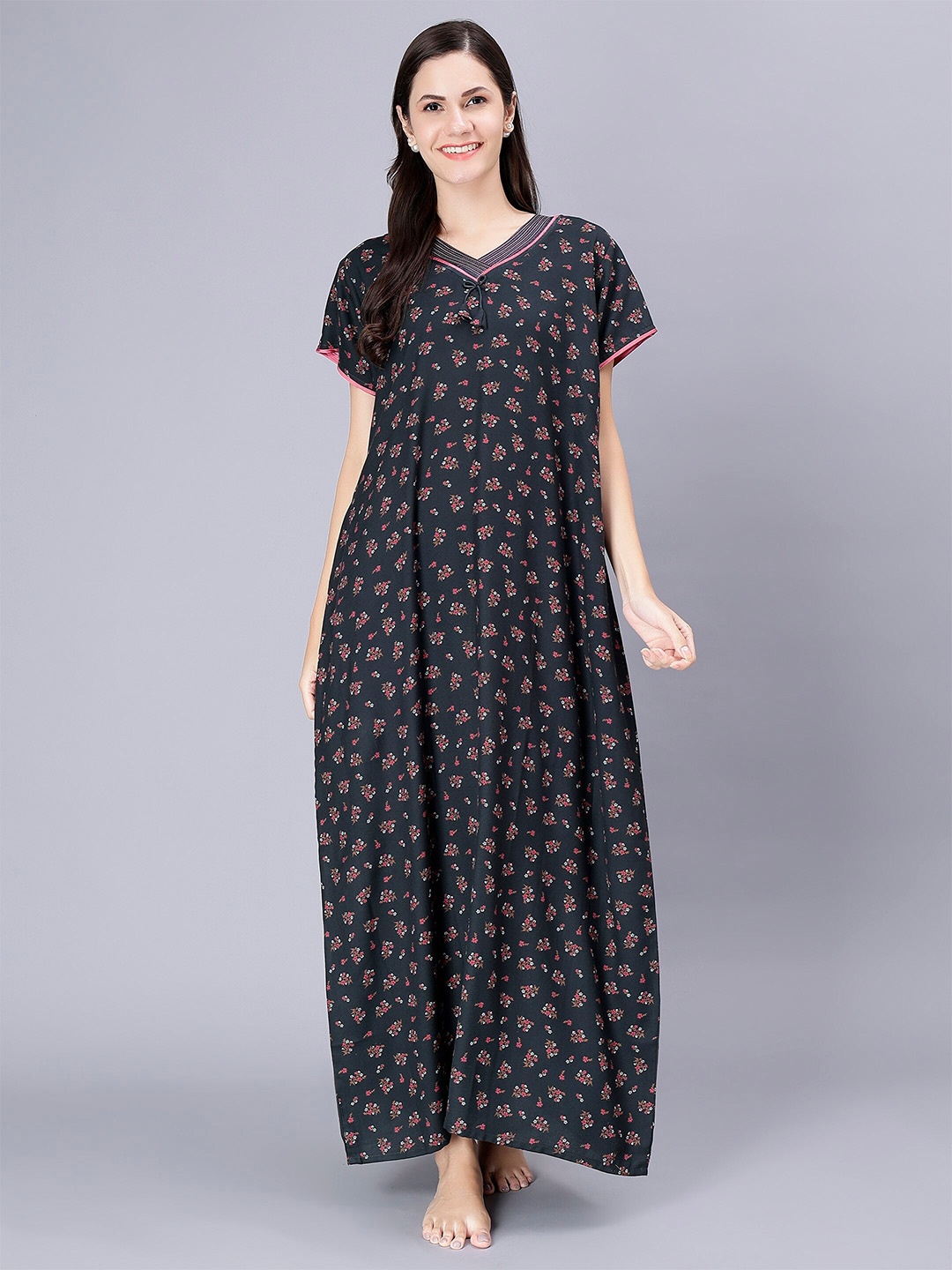 

NIGHTSPREE Floral Printed Cotton Maxi Nightdress, Green