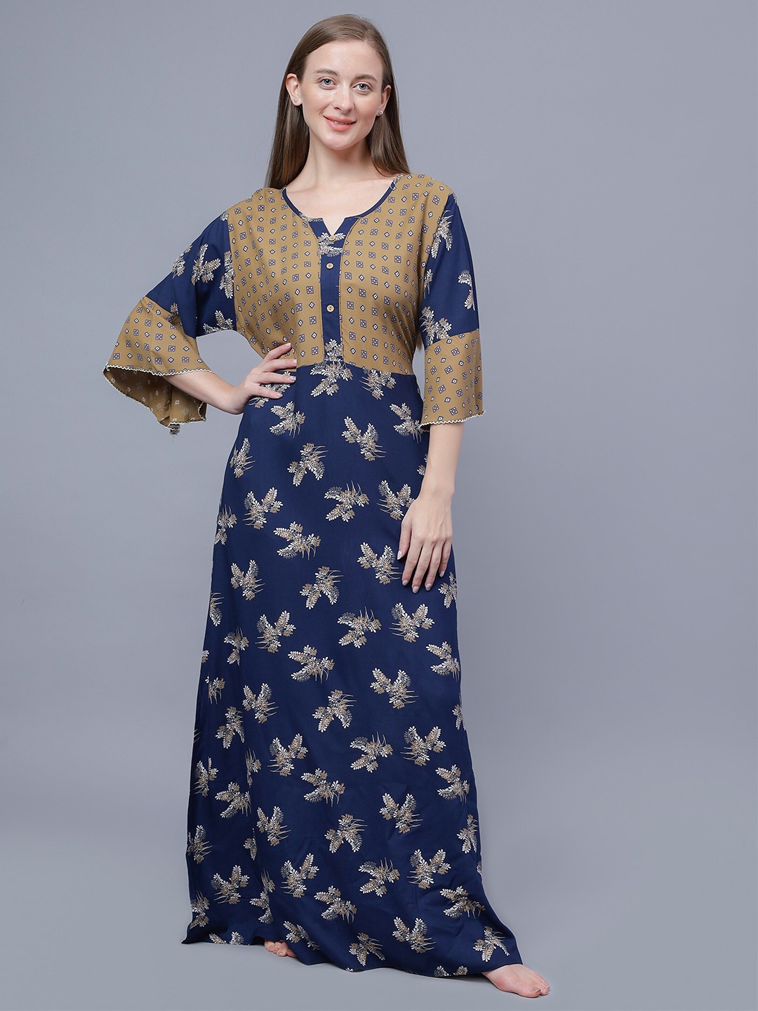 

NIGHTSPREE Floral Printed Maxi Nightdress, Blue