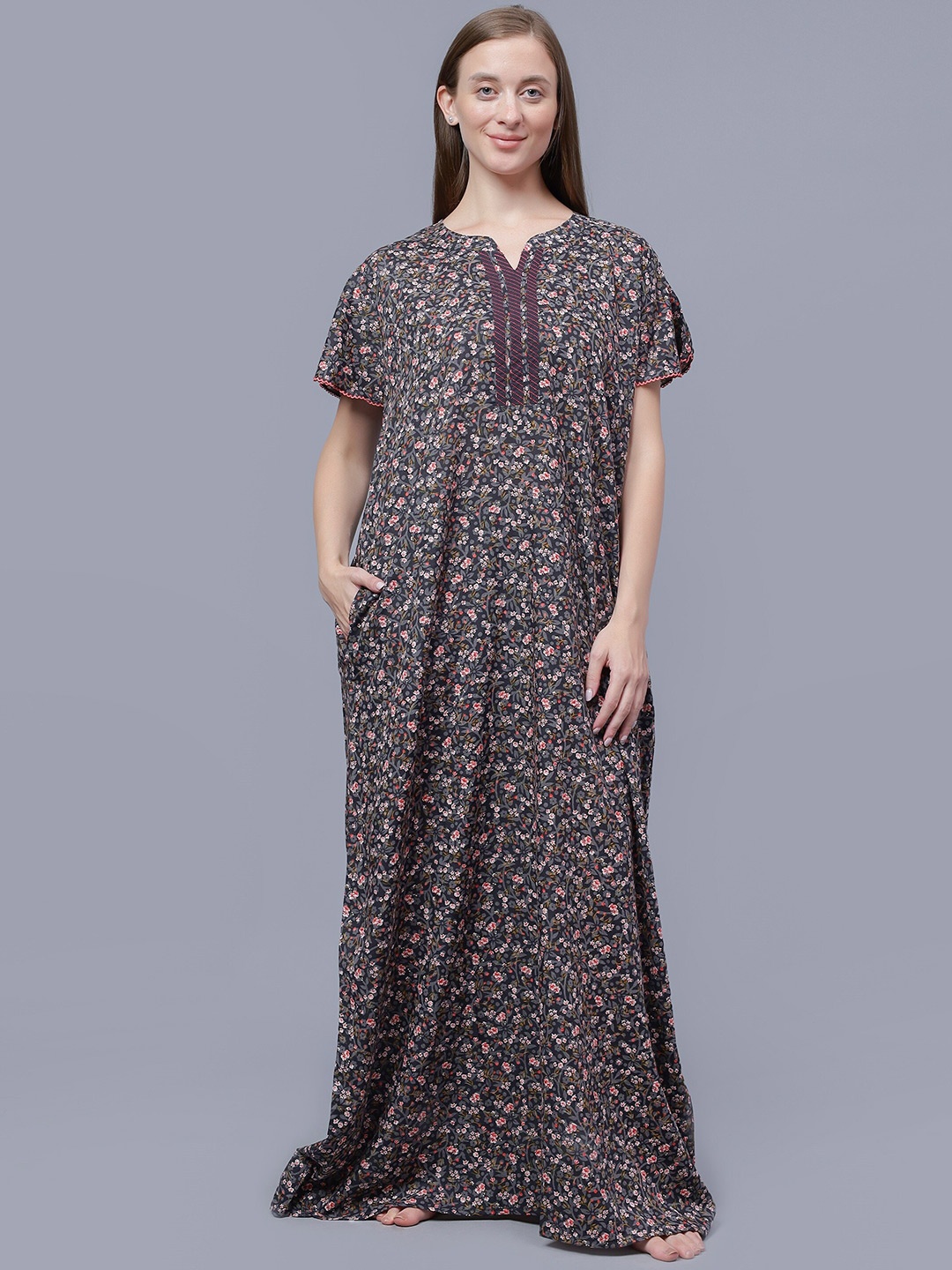 

NIGHTSPREE Floral Printed Maxi Nightdress, Black