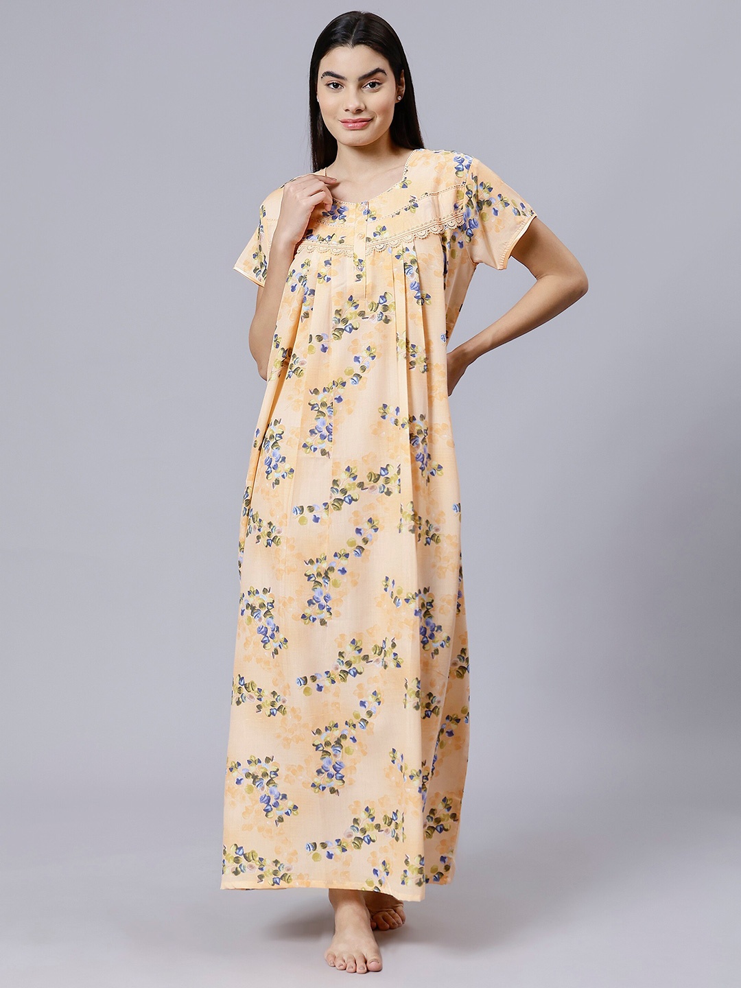 

NIGHTSPREE Floral Printed Maxi Nightdress, Peach