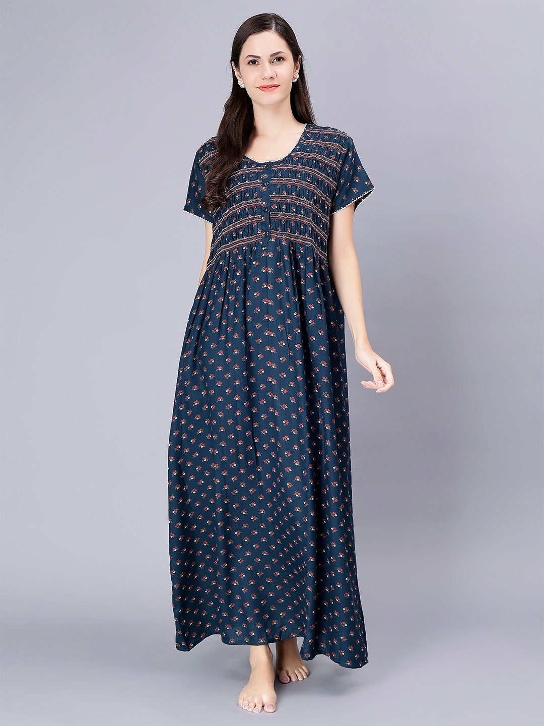 

NIGHTSPREE Floral Printed Maxi Nightdress, Blue