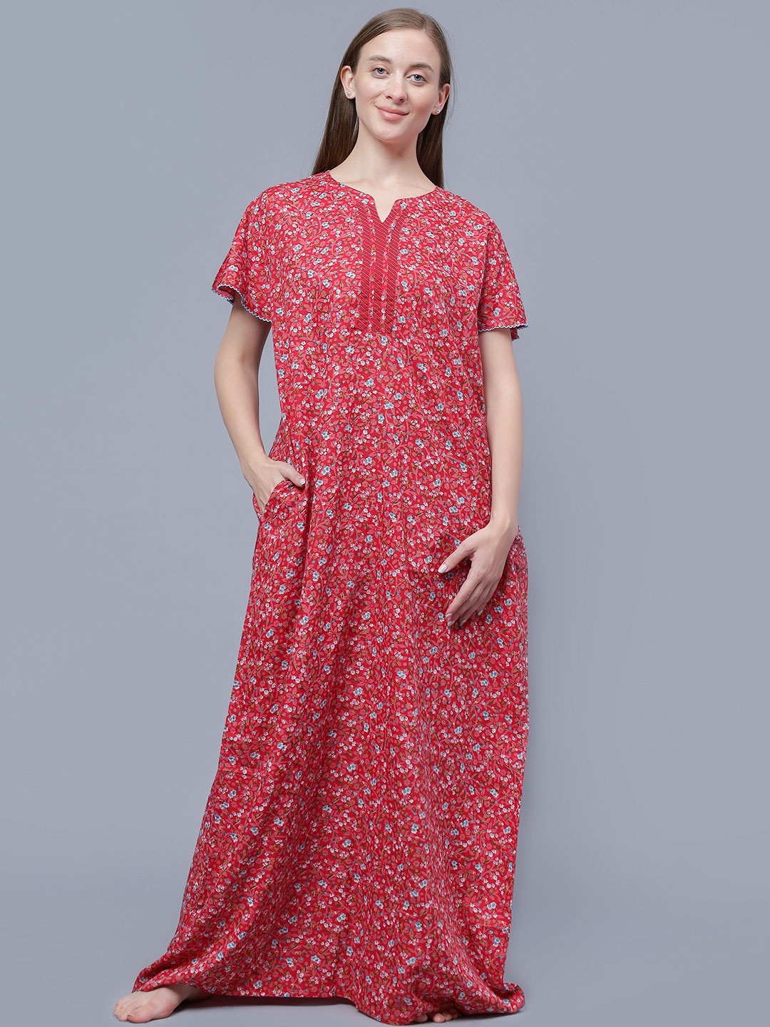 

NIGHTSPREE Floral Printed Maxi Nightdress, Red