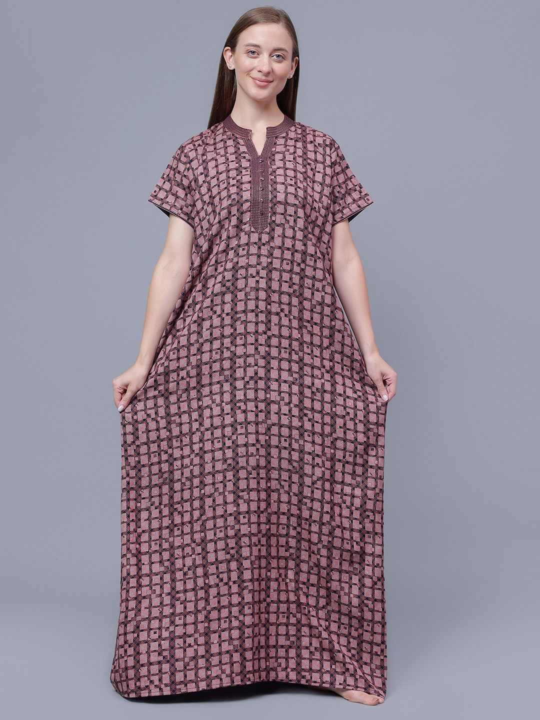 

NIGHTSPREE Geometric Printed Maxi Nightdress, Brown