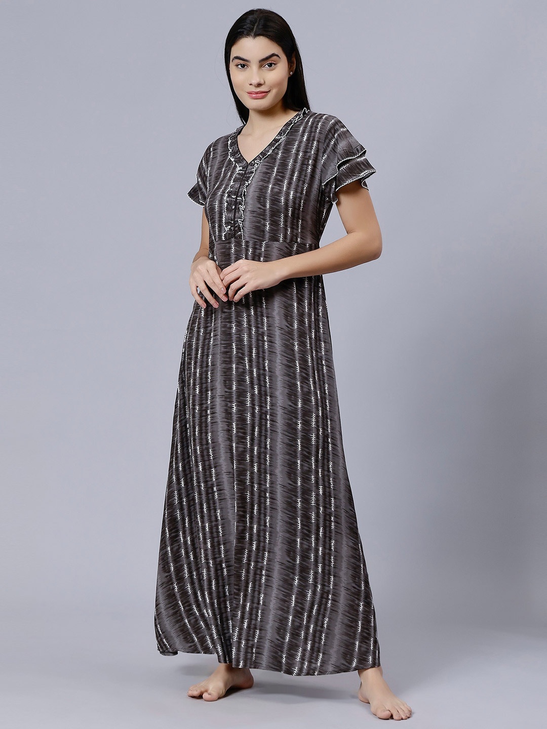 

NIGHTSPREE Abstract Printed Maxi Nightdress, Grey