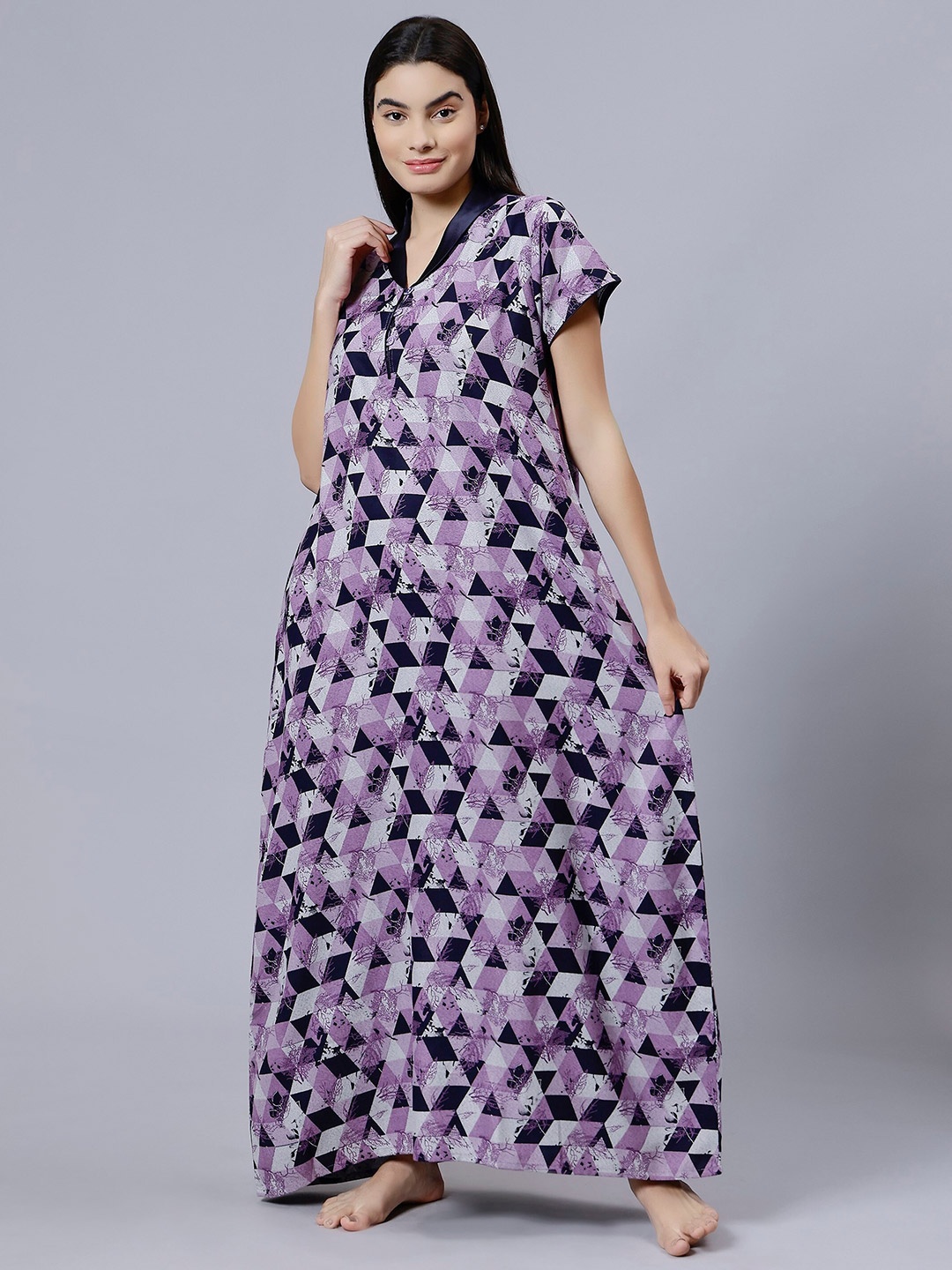 

NIGHTSPREE Geometric Printed Maxi Nightdress, Purple