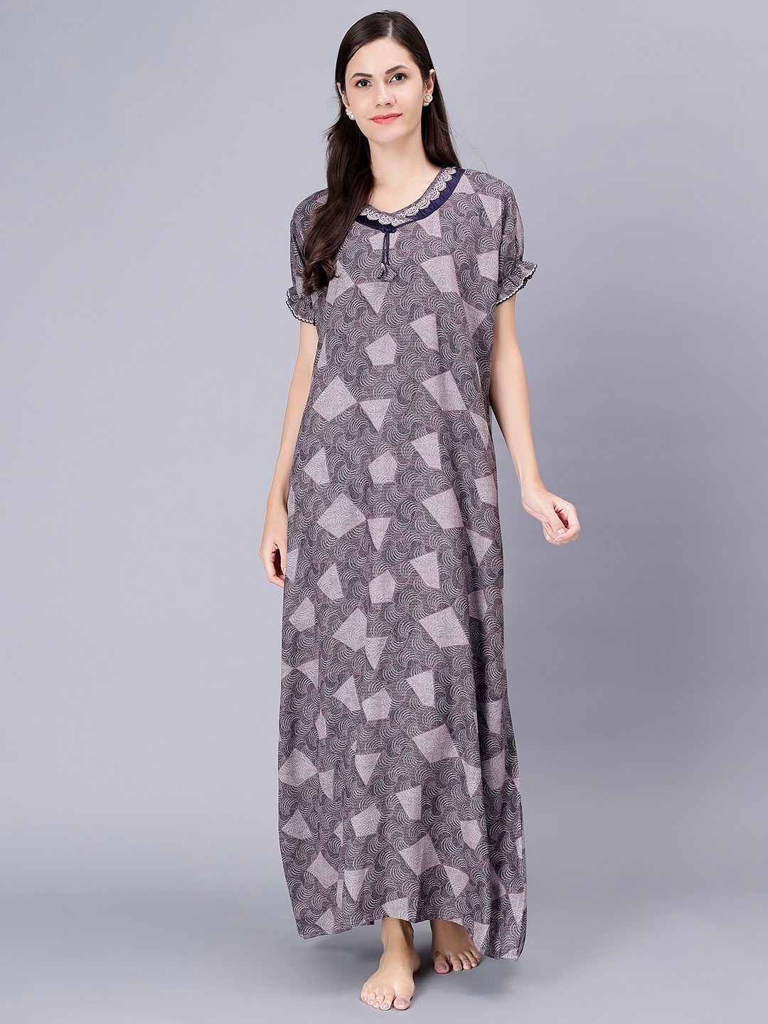 

NIGHTSPREE Geometric Printed Maxi Nightdress, Grey