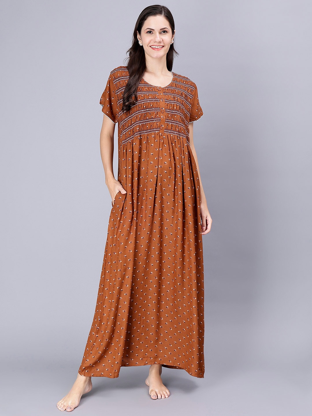 

NIGHTSPREE Floral Printed Maxi Nightdress, Mustard