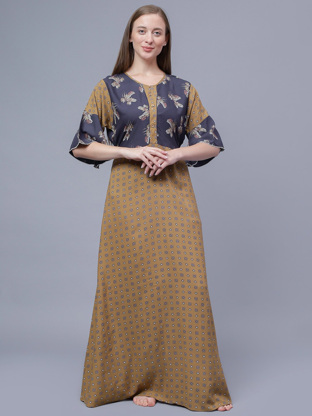 

NIGHTSPREE Geometric Printed Maxi Nightdress, Grey
