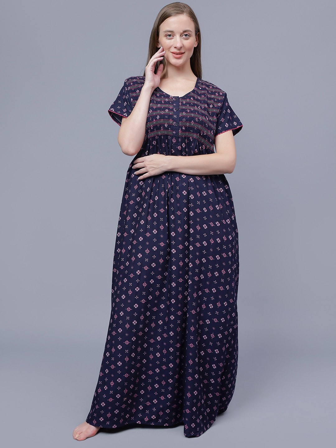 

NIGHTSPREE Geometric Printed Maxi Nightdress, Blue