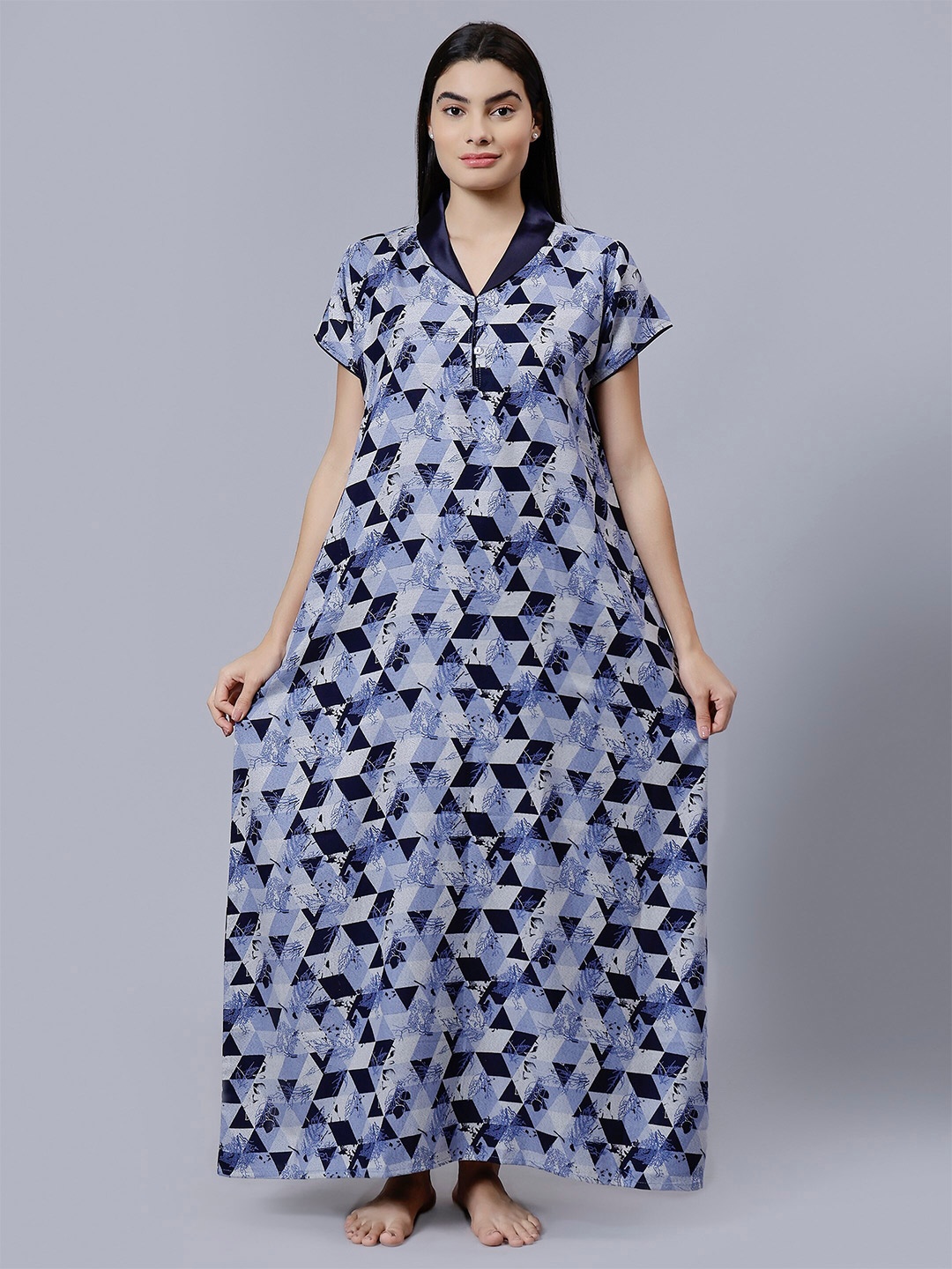 

NIGHTSPREE Geometric Printed Maxi Nightdress, Blue