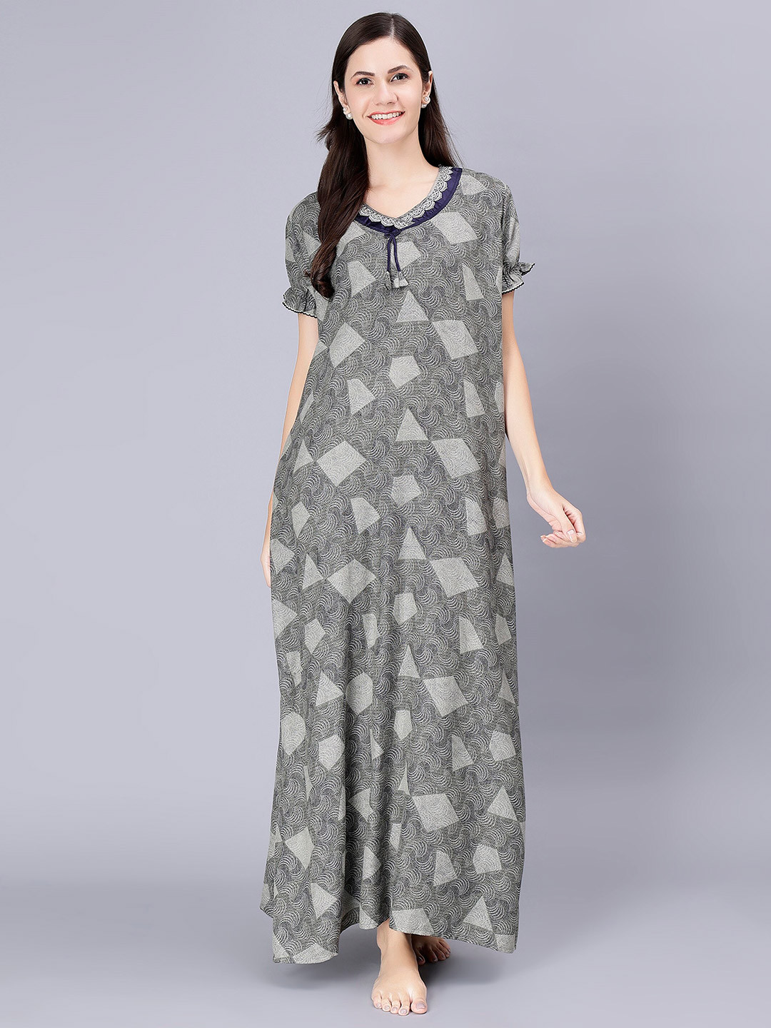 

NIGHTSPREE Geometric Printed Maxi Nightdress, Green
