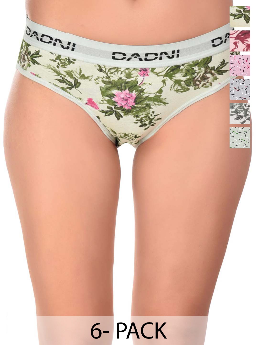 

DADNI FASHION Pack Of 6 Printed Pure Cotton Hipster Briefs, Pink