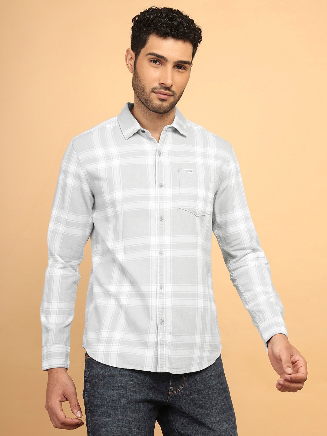 

Wrangler Checked Twill Weave Pure Cotton Casual Shirt, Grey