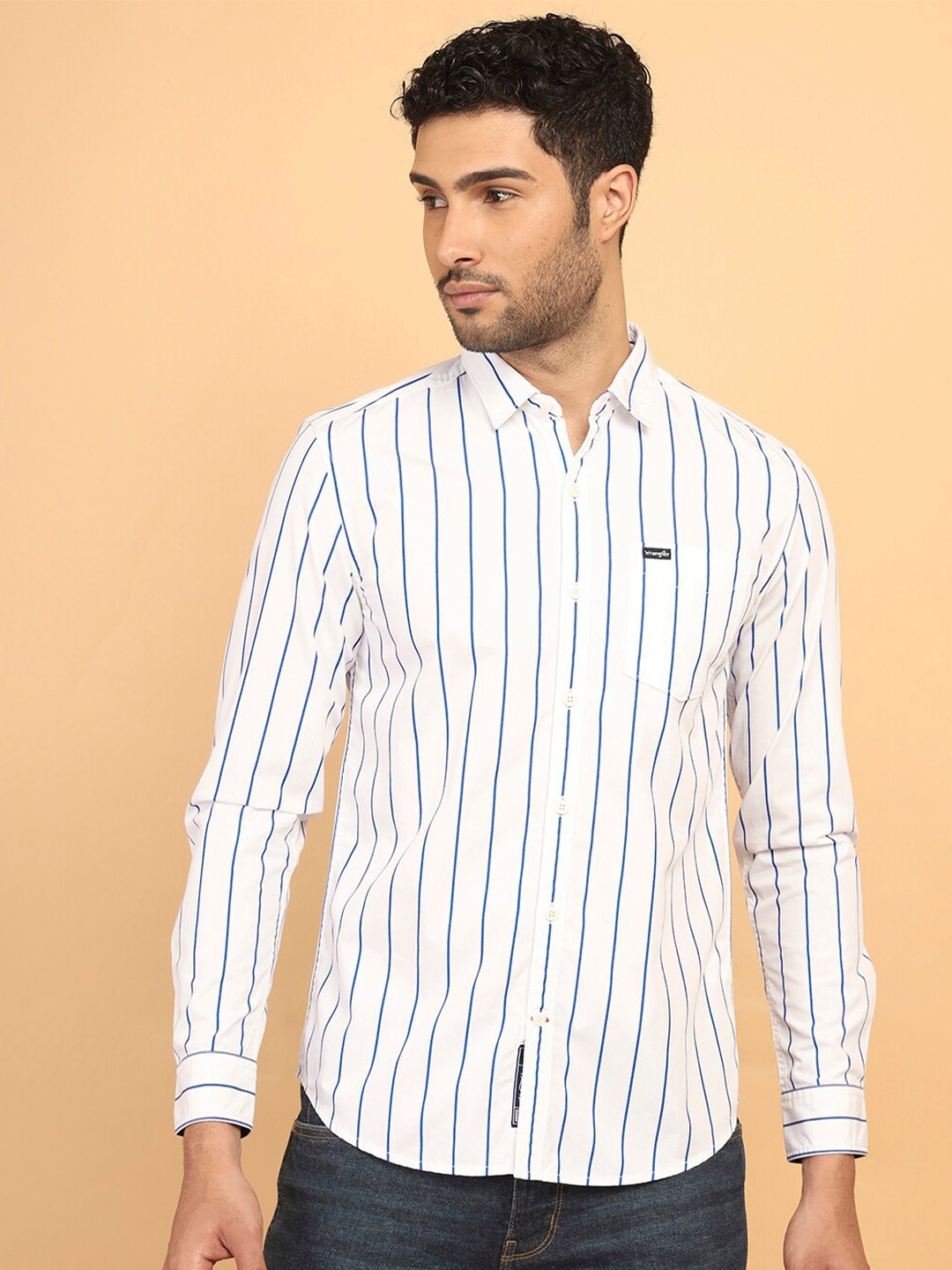 

Wrangler Vertical Striped Pure Cotton Casual Shirt, White