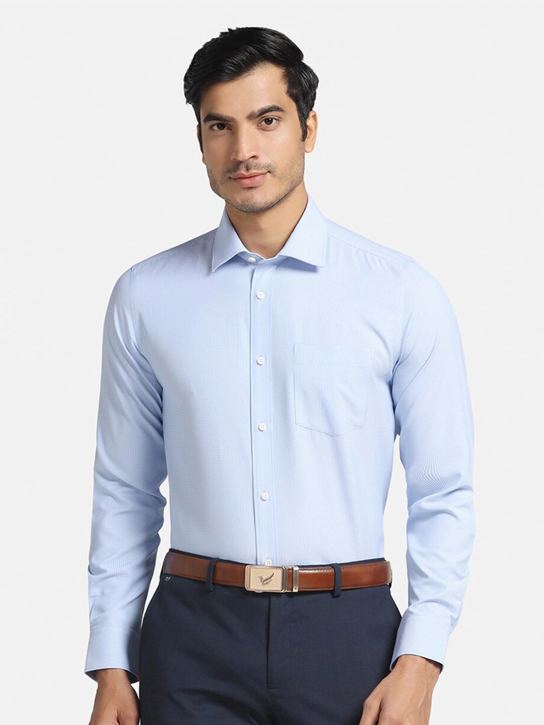 

Blackberrys Men Check Formal Slim Fit Wrinkle-Resistant Shirt, Blue