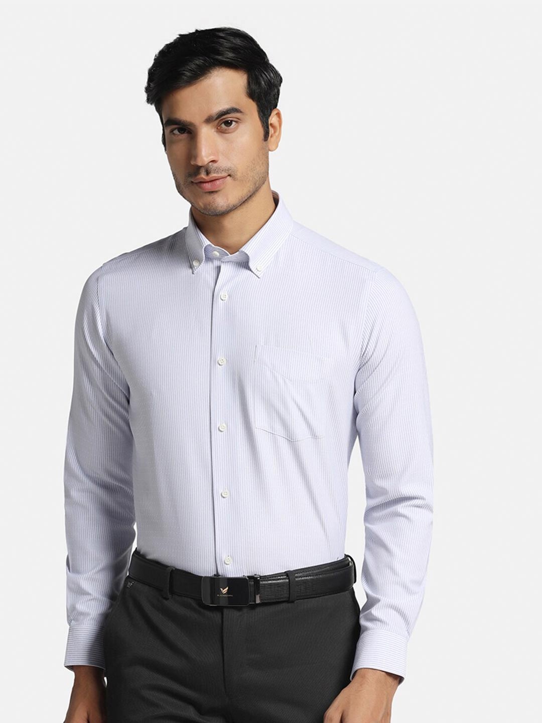 

Blackberrys Men'S Blue Stripe Formal Slim Fit Wrinkle-Resistant Shirt