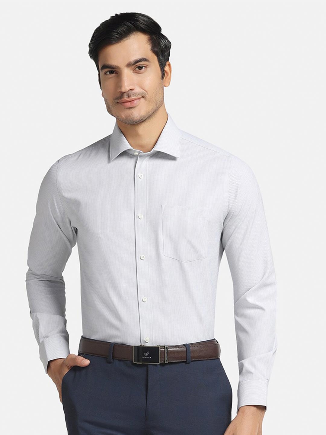 

Blackberrys Men'S Olive Check Formal Slim Fit Wrinkle-Resistant Shirt, White