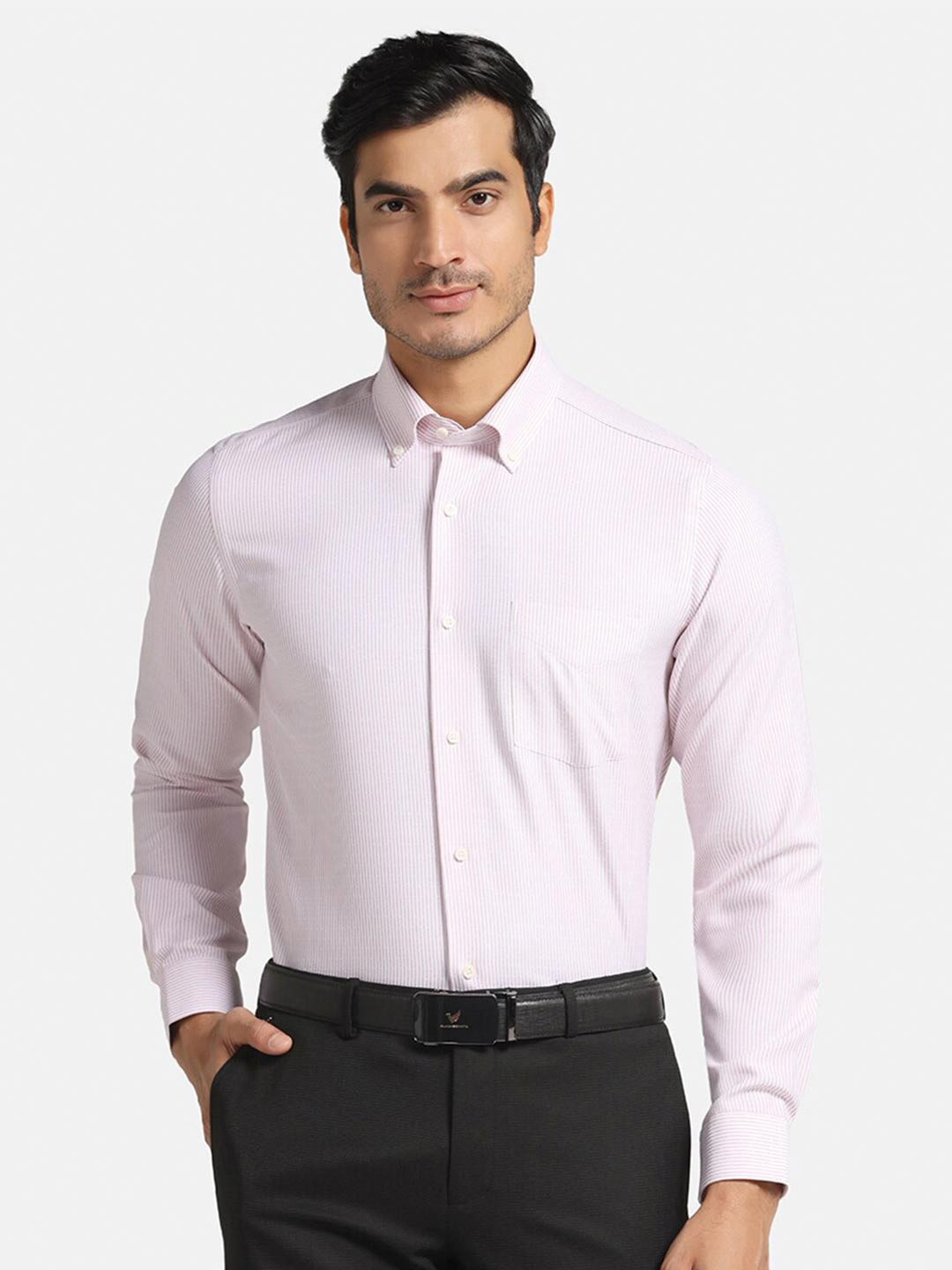 

Blackberrys Men's Pink Stripe Formal Slim Fit Wrinkle-Resistant Shirt