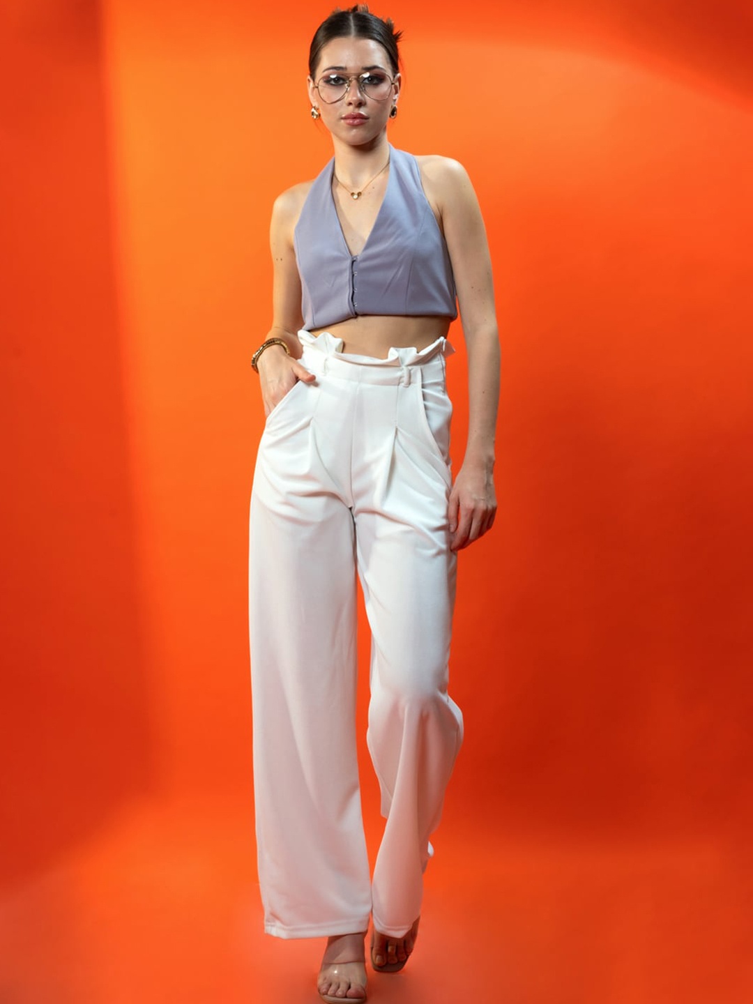 

Stylecast X Hersheinbox Women Mid-Rise Parallel Trousers, White