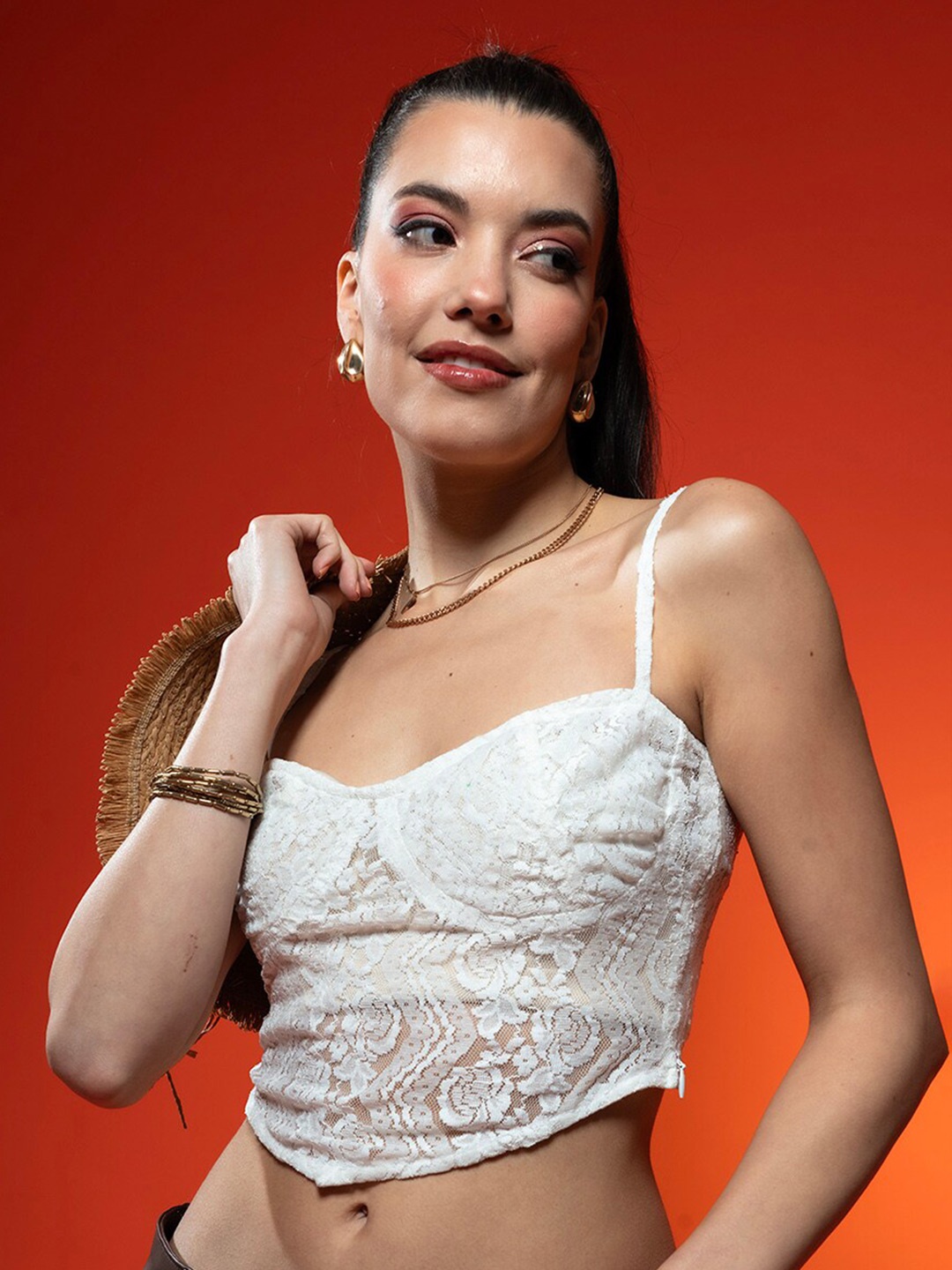 

Stylecast X Hersheinbox White Floral Lace Shoulder Straps Bralette Crop Top