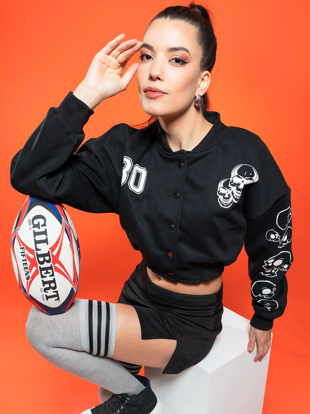 

Stylecast X Hersheinbox Typography Printed Crop Bomber Jacket, Black