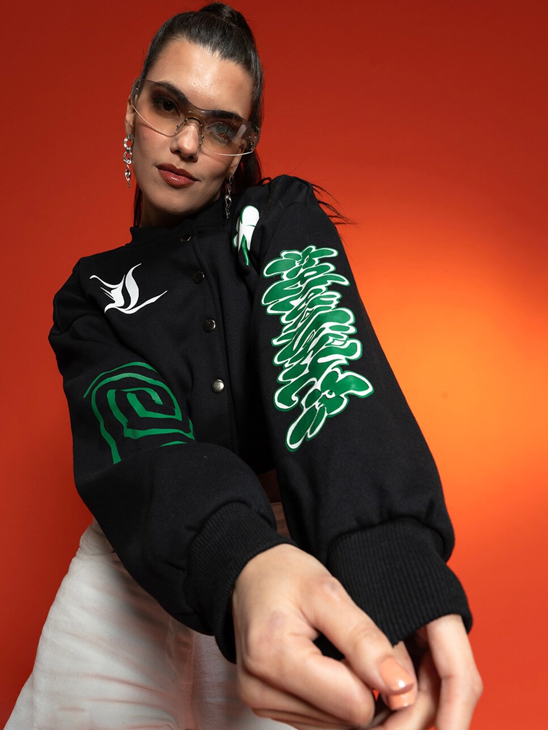 

Stylecast X Hersheinbox Typography Printed Bomber Jacket, Black