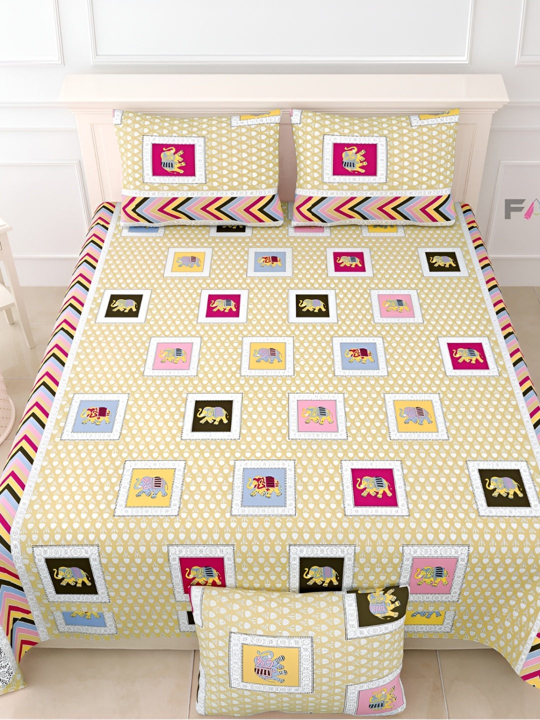 

FABROLI Beige Cotton 300 TC King Bedsheet with 2 Pillow Covers