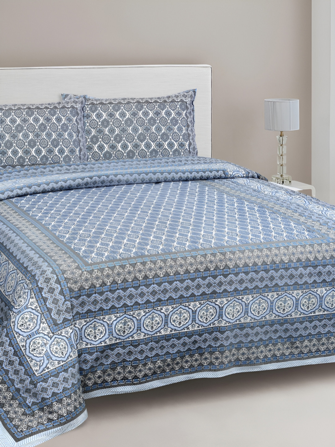 

FABROLI Blue Cotton 300 TC King Bedsheet with 2 Pillow Covers