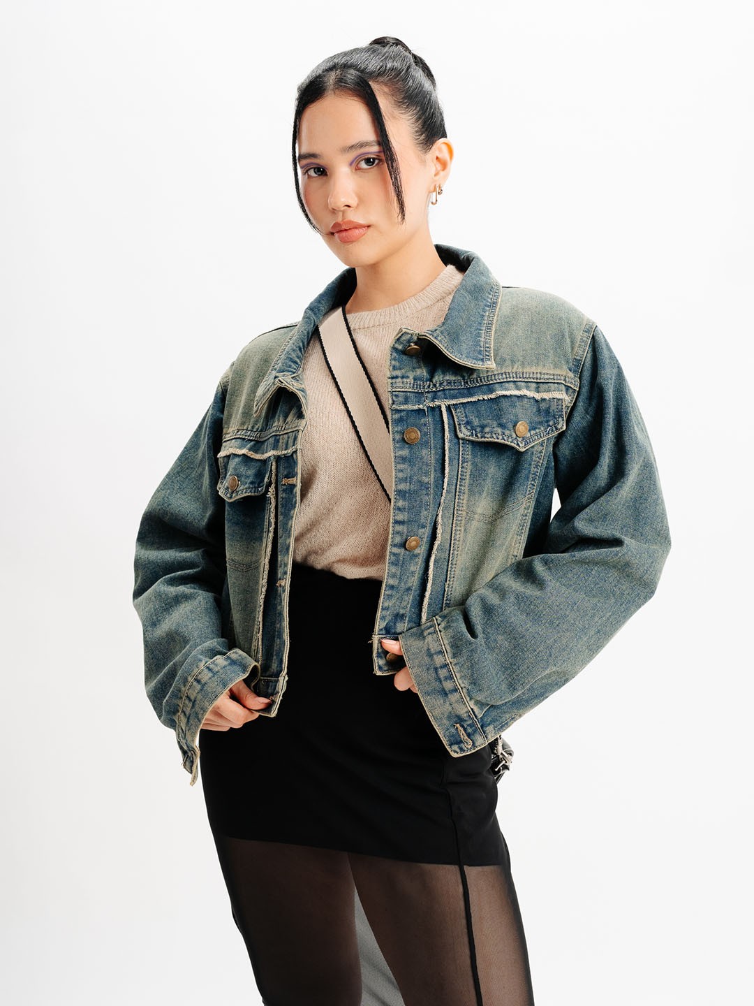 

FREAKINS Oversized Pure Cotton Denim Jacket, Blue