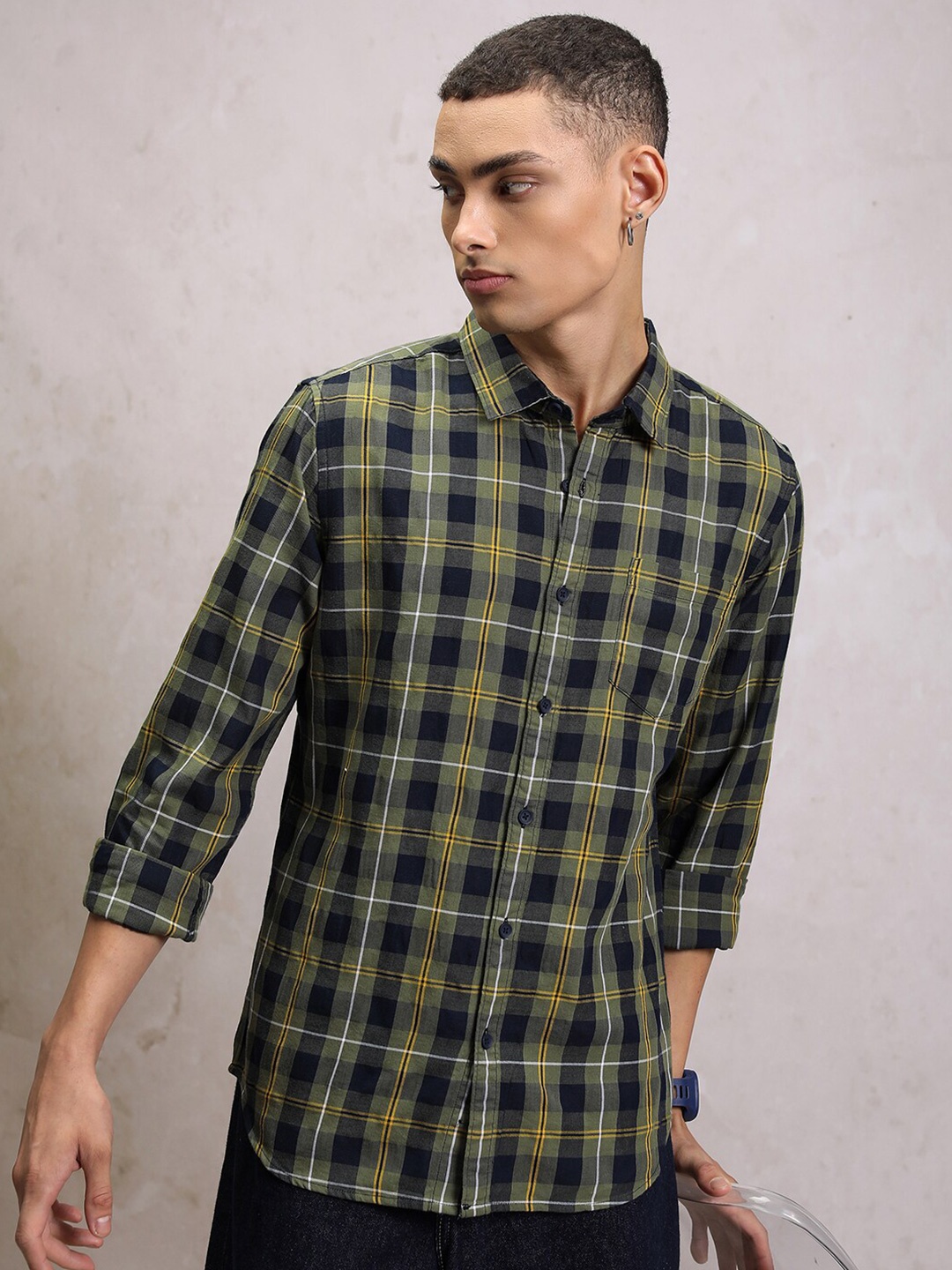 

HIGHLANDER Slim Fit Tartan Checked Casual Shirt, Navy blue