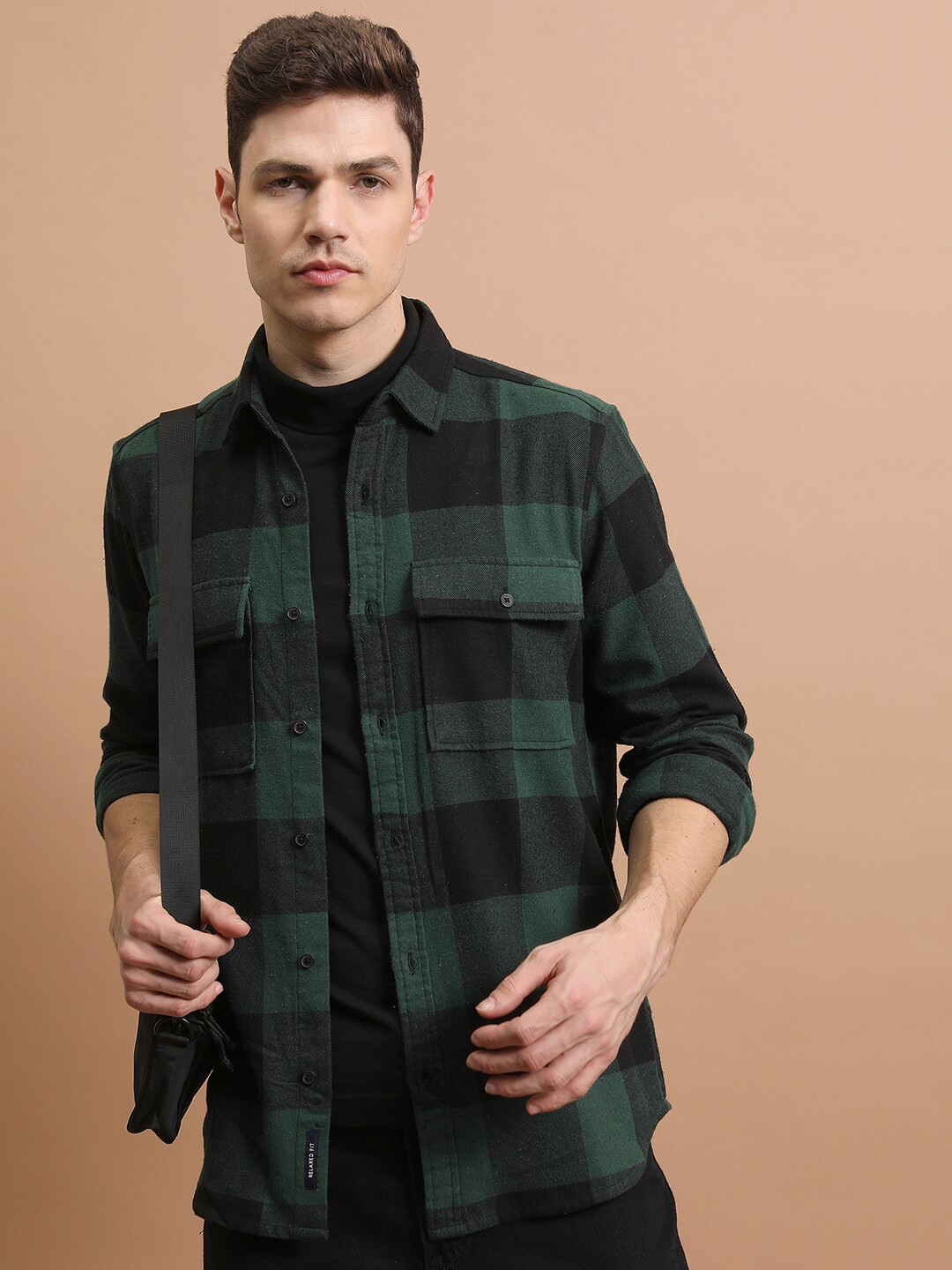 

HIGHLANDER Relaxed Fit Tartan Checked Flannel Weave Cotton Shacket, Green
