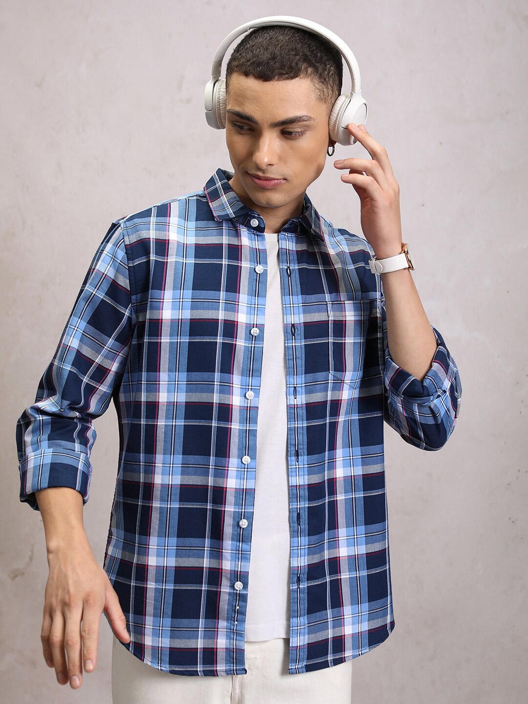 

HIGHLANDER Slim Fit Tartan Checked Casual Shirt, Blue