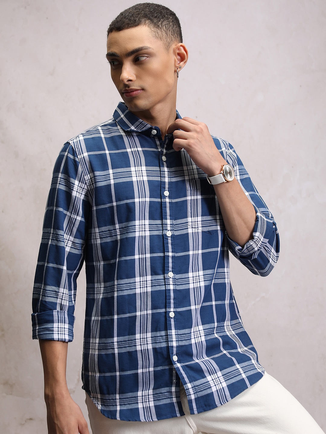 

HIGHLANDER Slim Fit Tartan Checked Casual Shirt, Blue