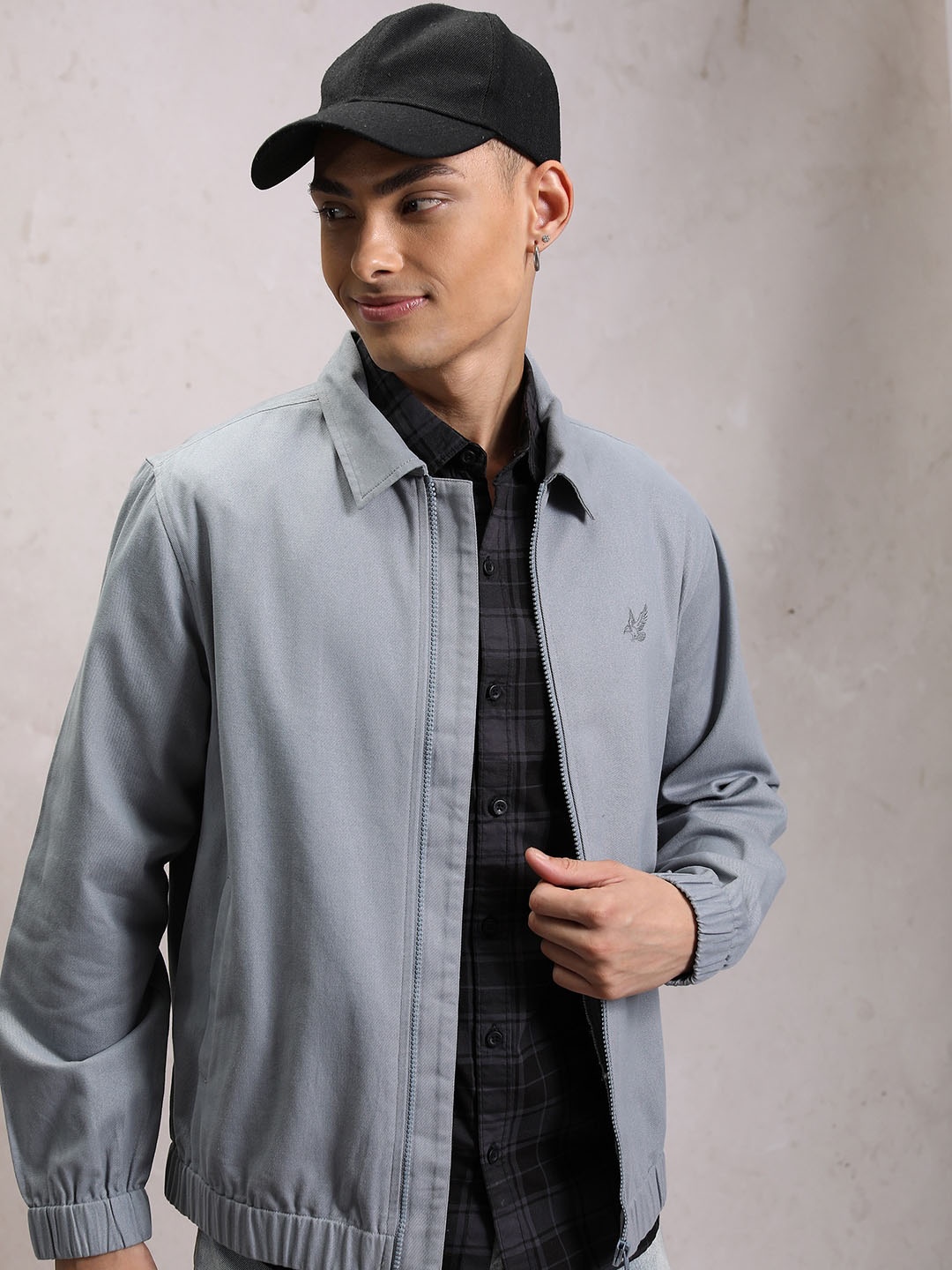 

HIGHLANDER Spread Collar Bomber Jacket, Grey